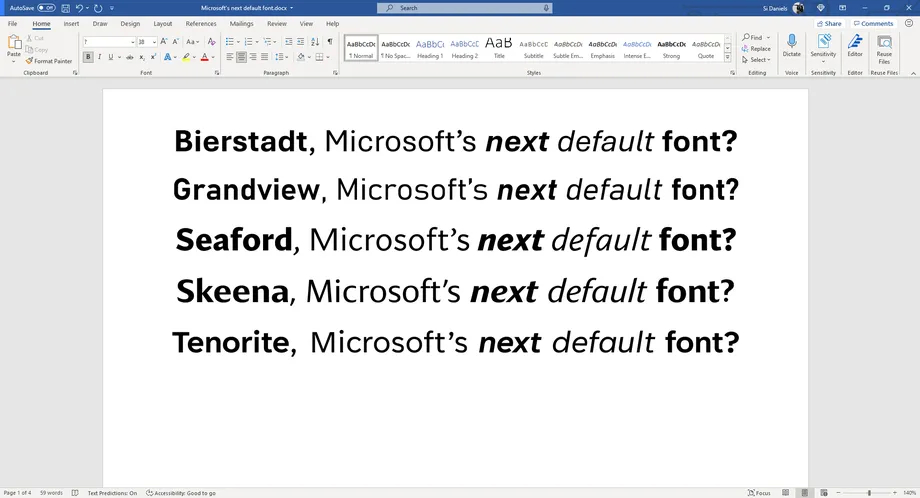 微软正计划i改变默认的Office字体 并希望你帮着挑选一个新的字体 