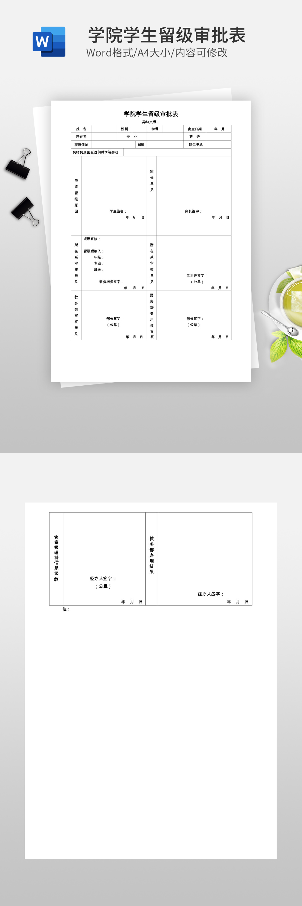 学院学生留级审批表