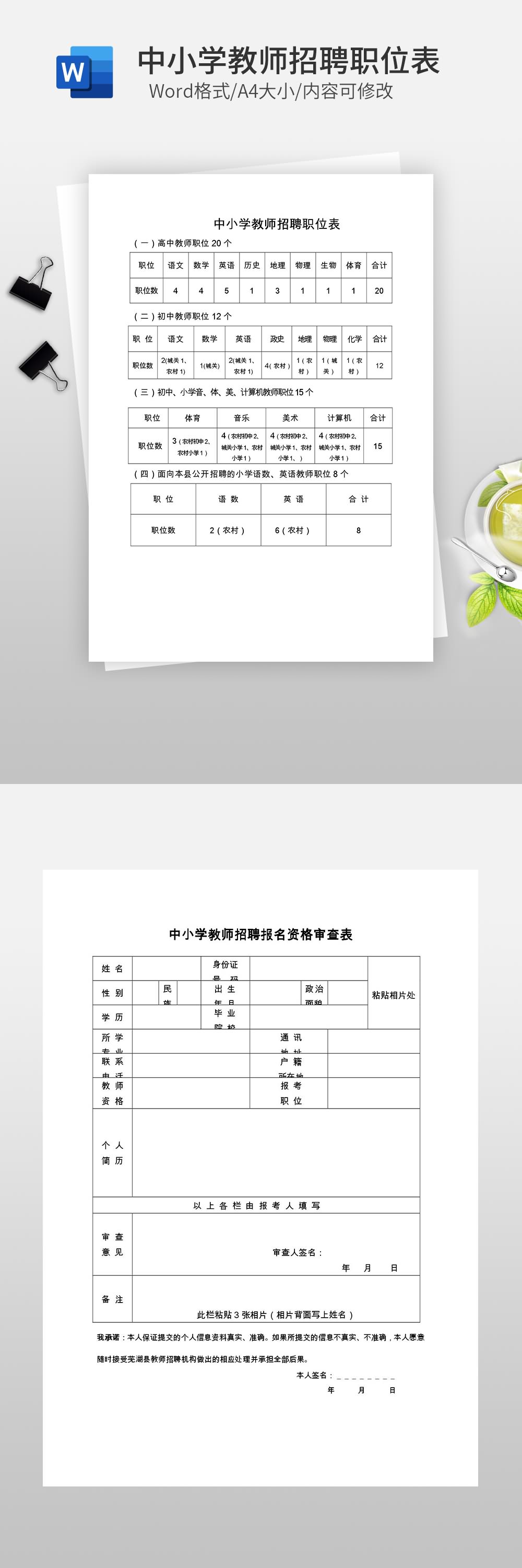 中小学教师招聘职位表