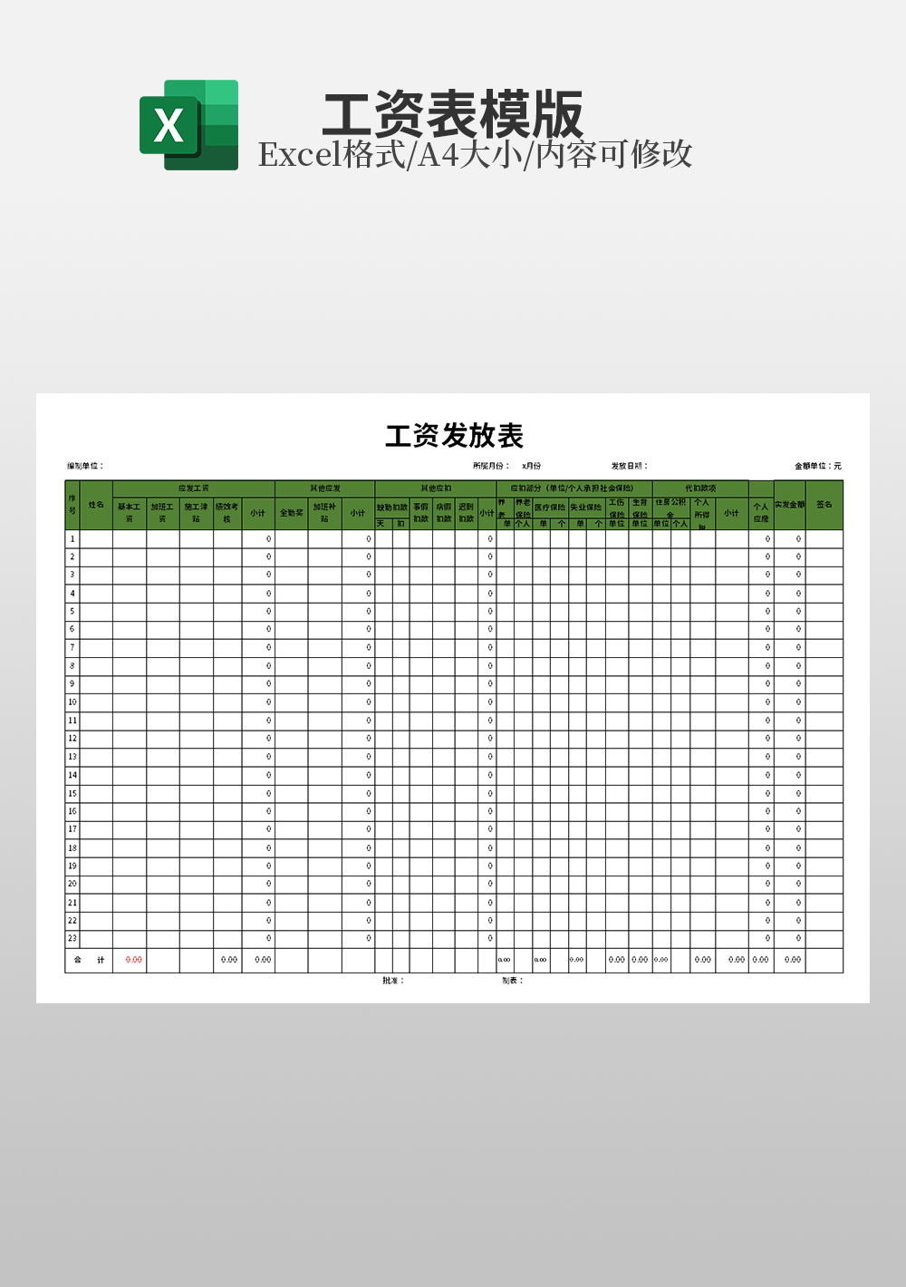 事业单位发放工资表Excel模板