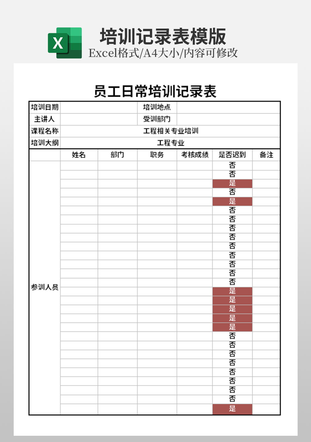 员工日常培训记录表模板