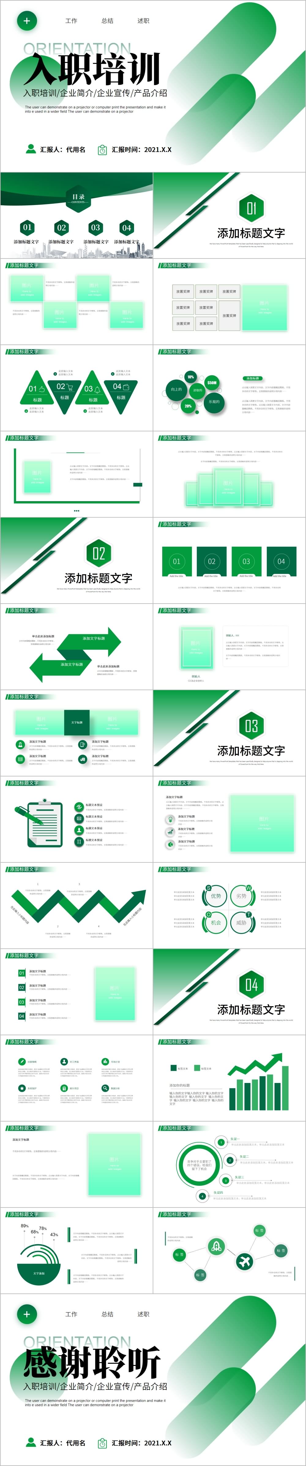 绿+白入职培训通用PPT模板