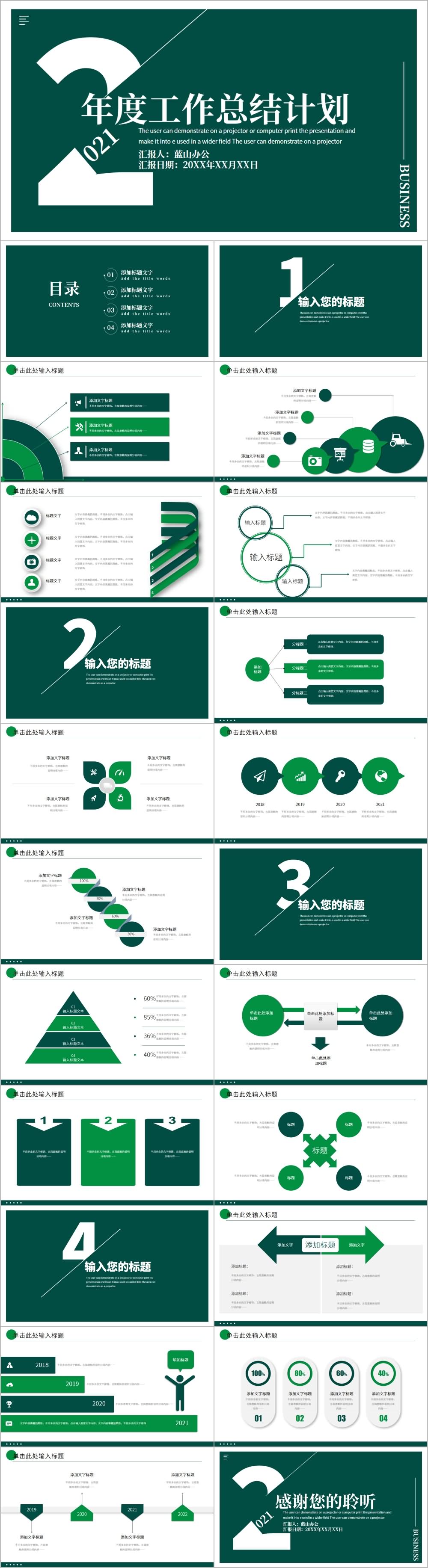 绿色商务年终总结工作汇报ppt模板