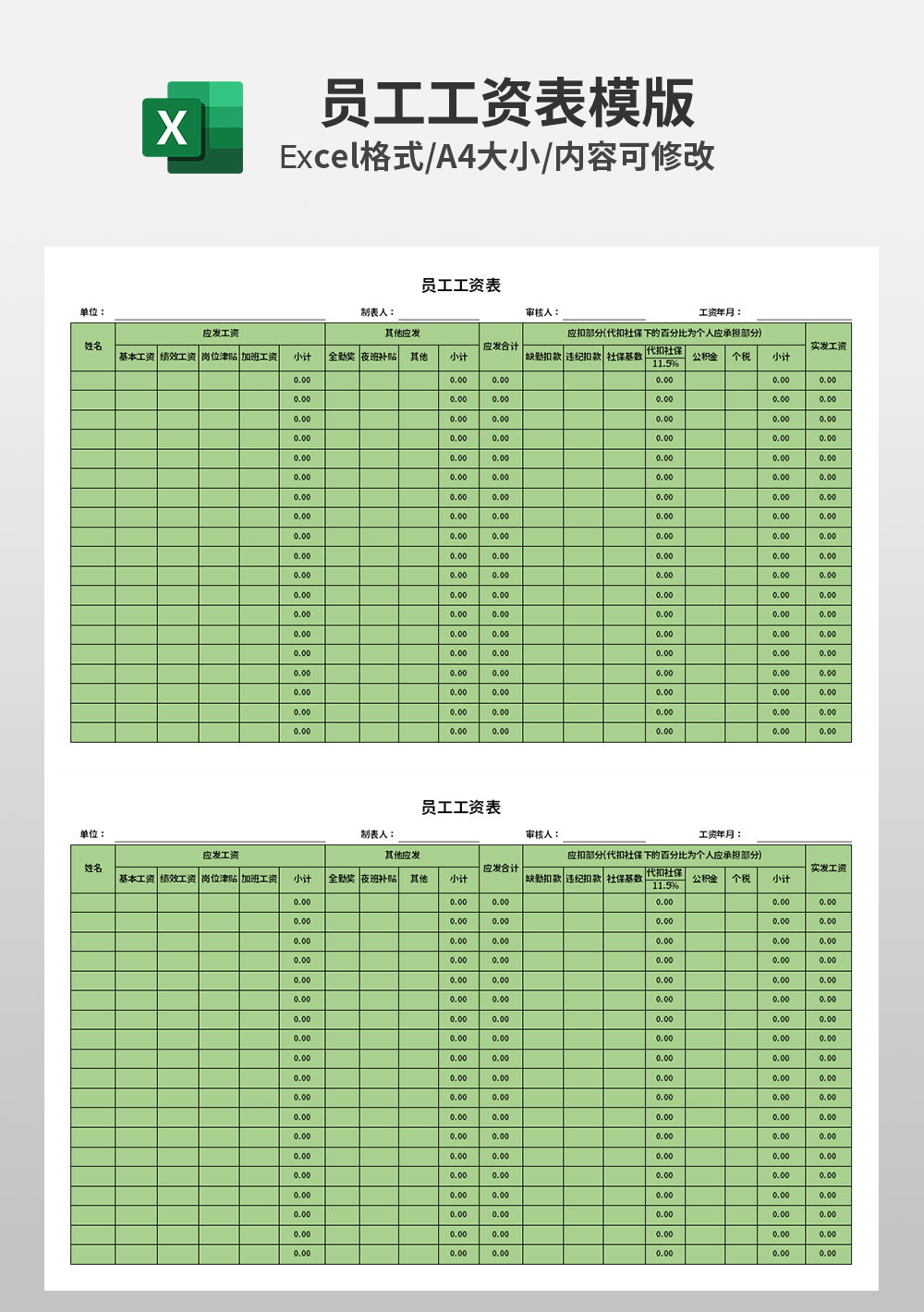 人事部员工工资发放表Excel模板