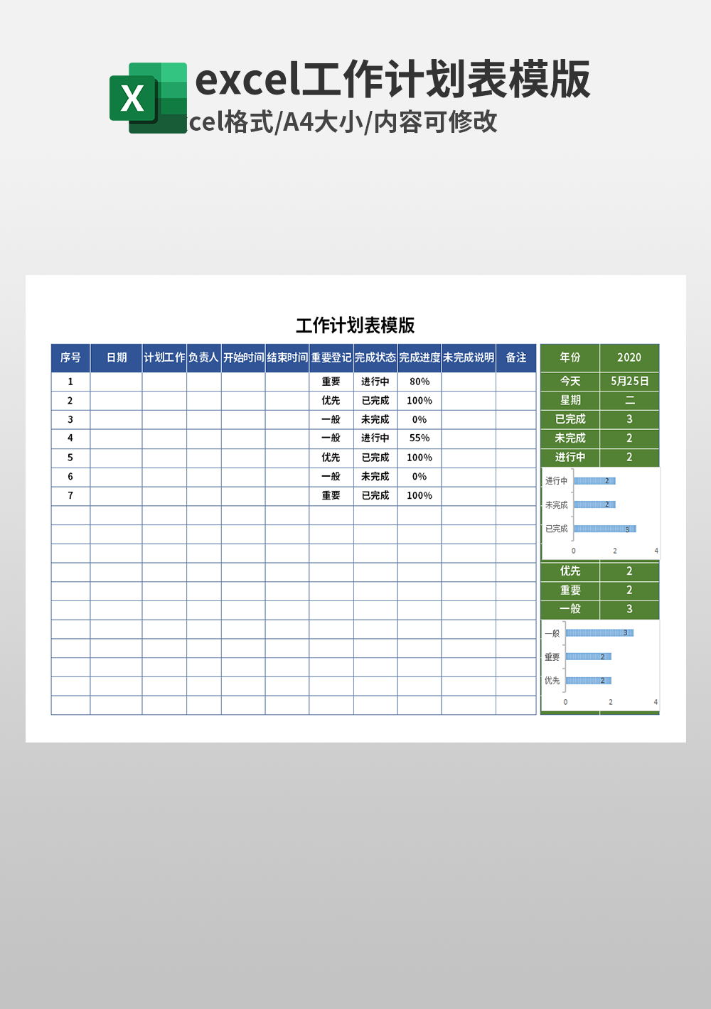 按优先级排序工作计划表模板