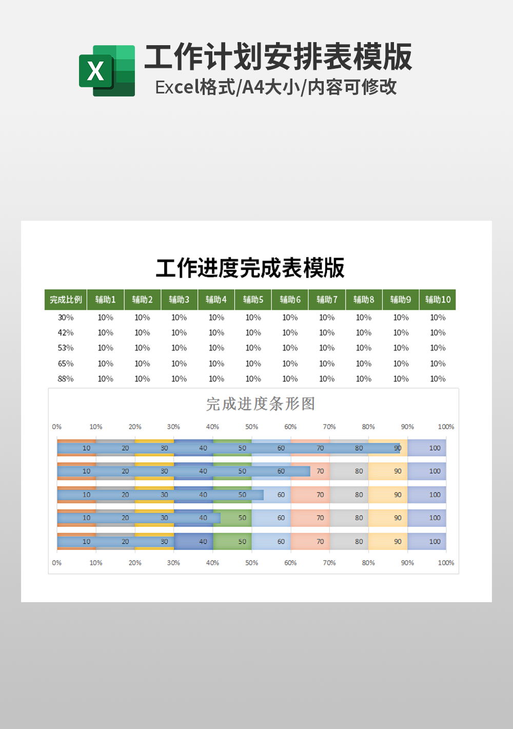 工作进度完成表模板