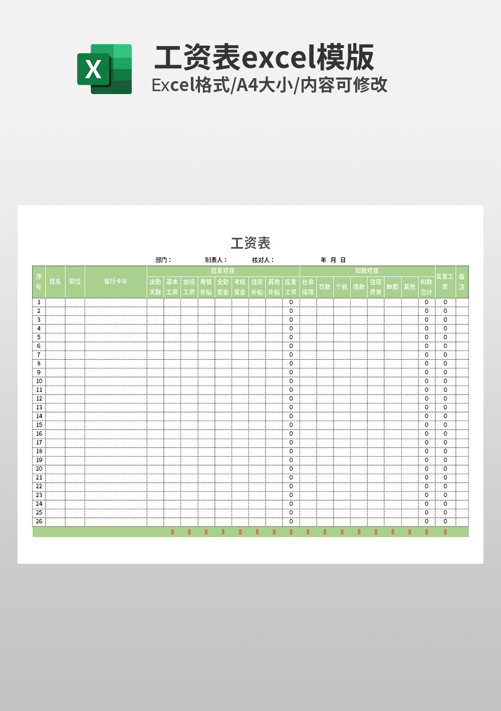 事业单位绩效工资表Excel模板