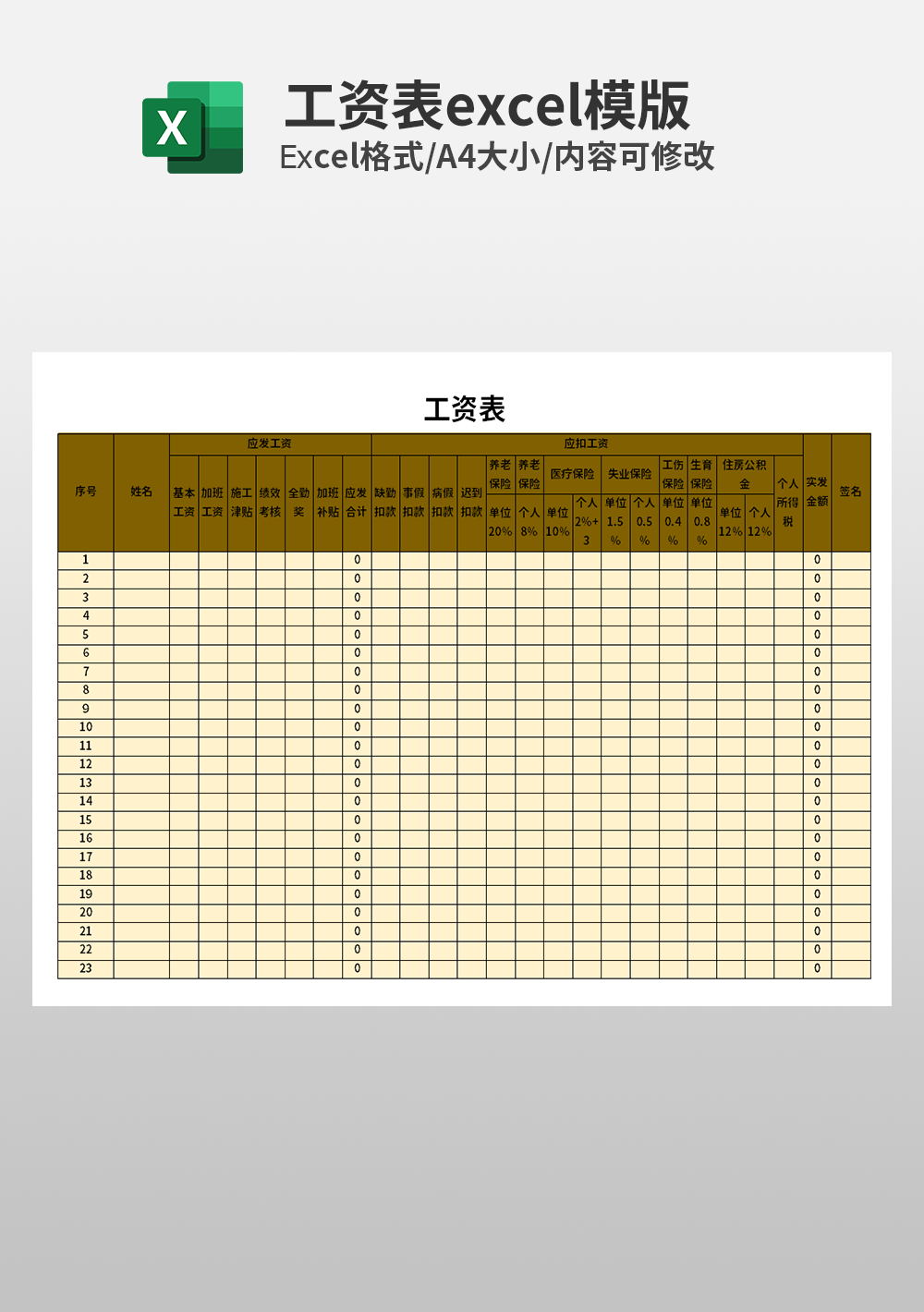 企业财务部工资表模板