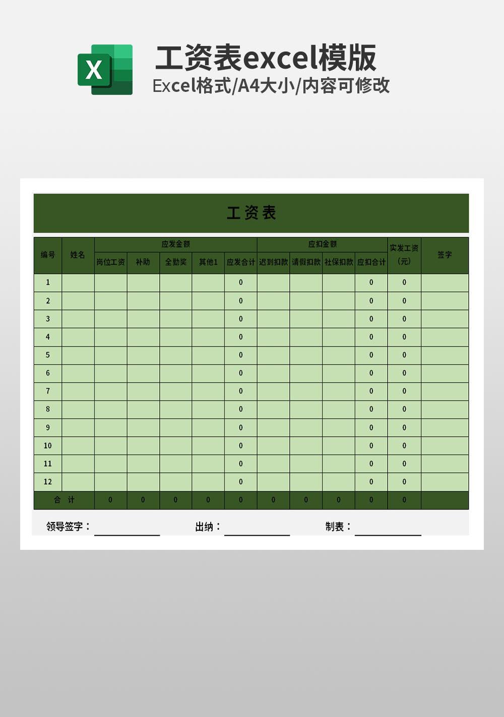 excel工資表薪資待遇模板