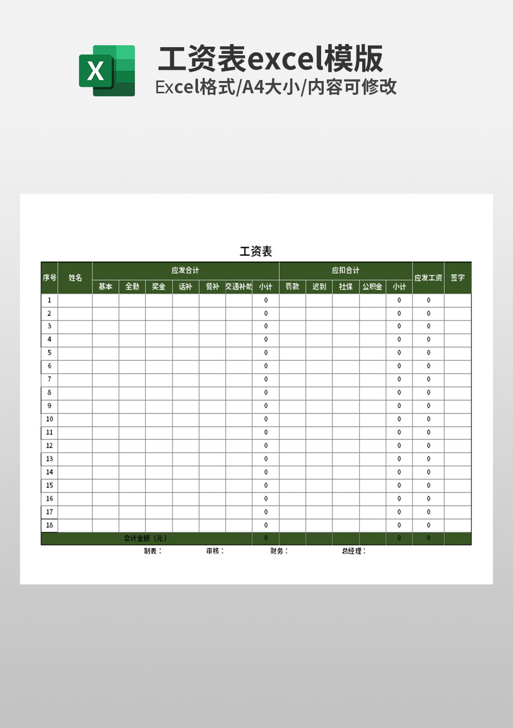 实发应发工资表明细对照Excel模板