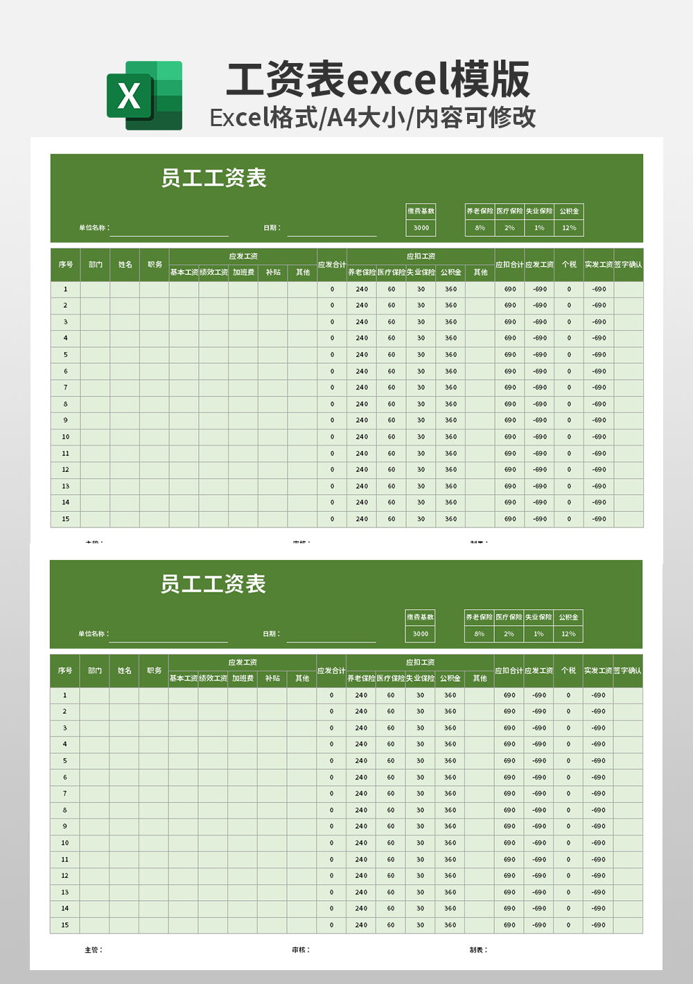 行政员工工资表模板
