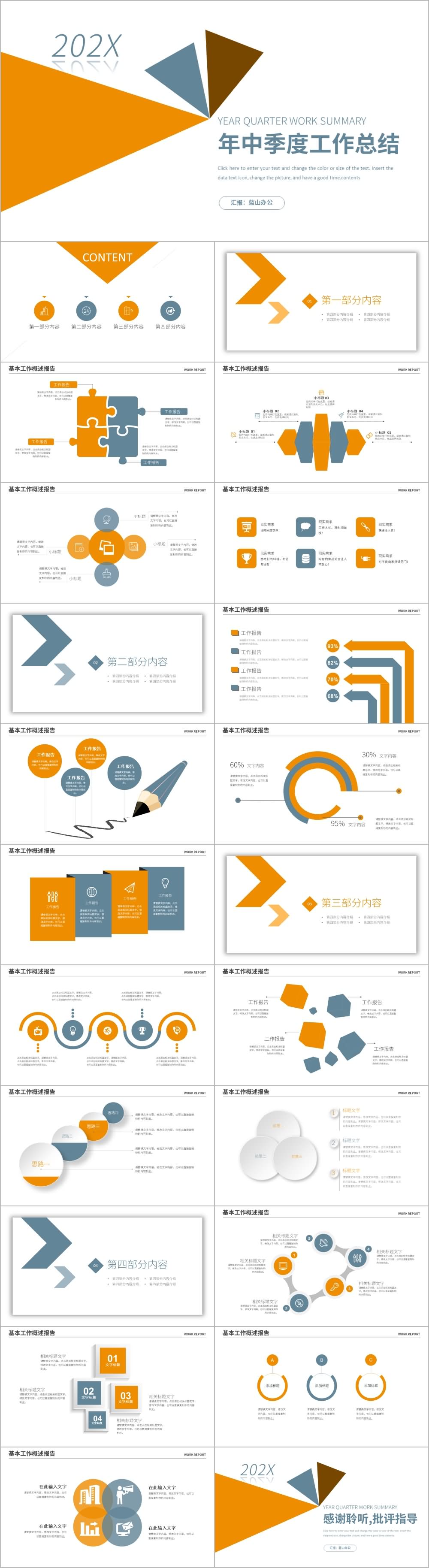 橙色年中工作总结计划述职报告总结PPT模板