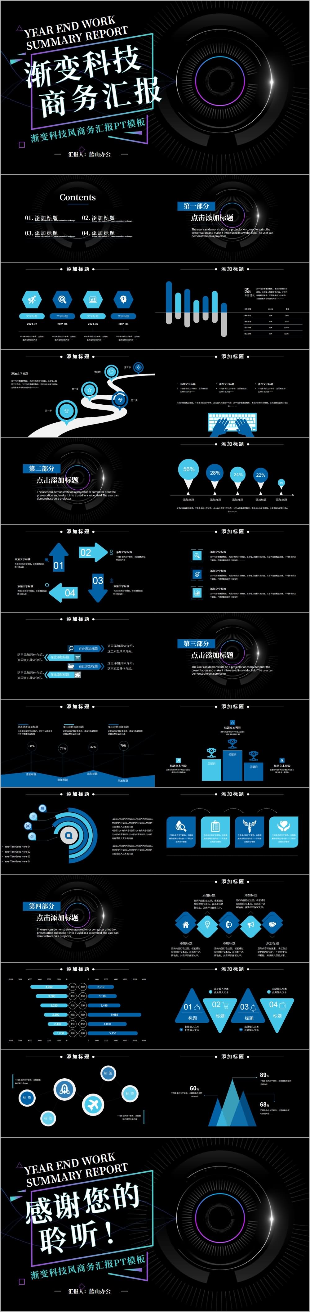 炫彩黑深瞳渐变科技商业汇报PPT模板