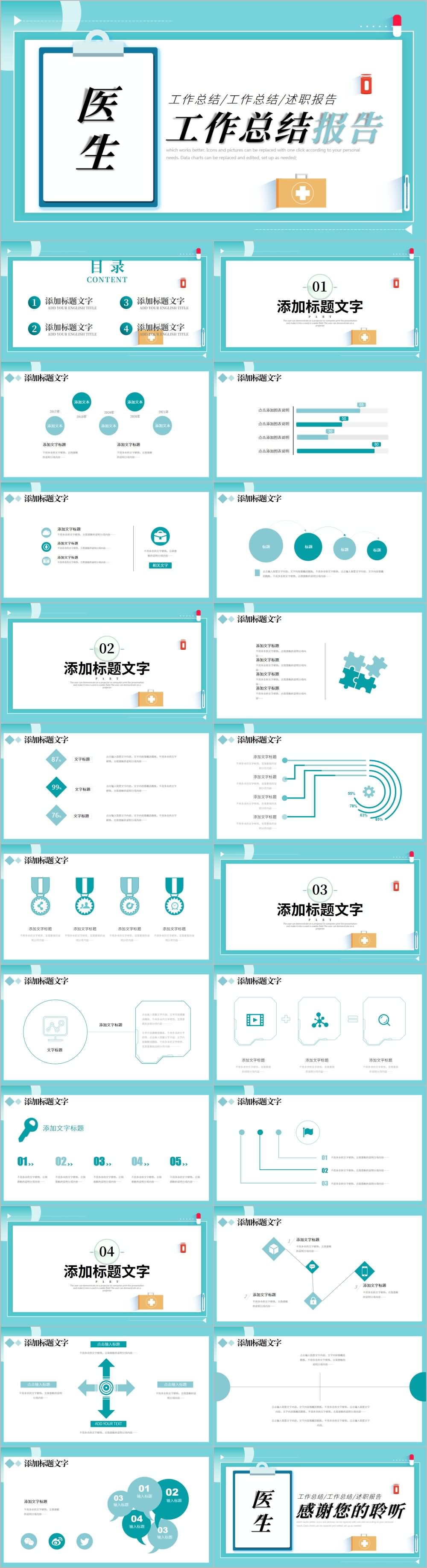 护士医生医学研究工作总结报告PPT模板