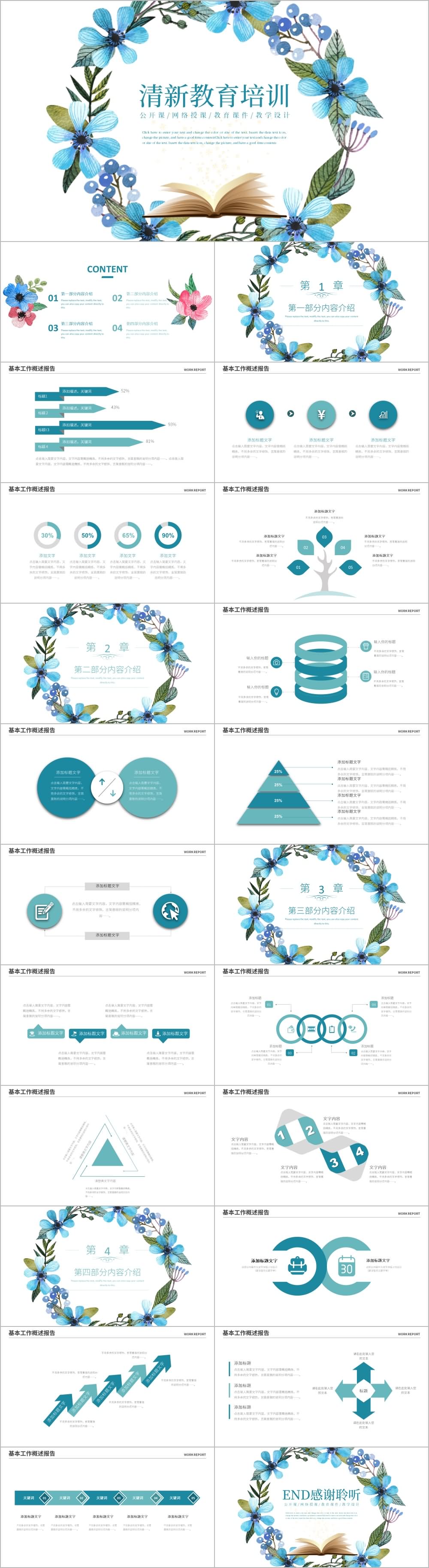 清新花朵教育培训教学设计公开课PPT模板