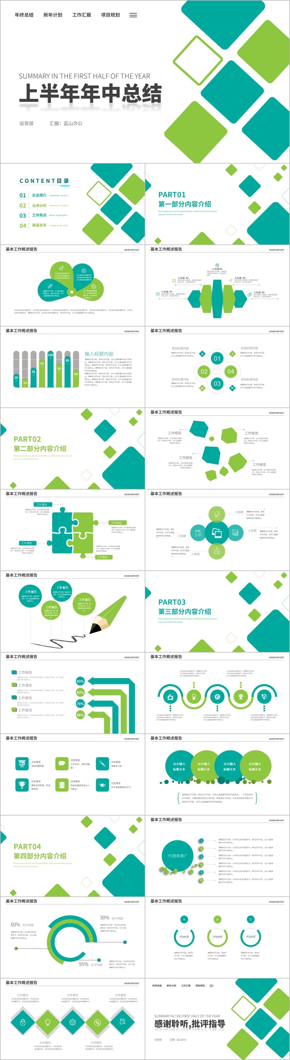 绿色创意年中总结PPT模板