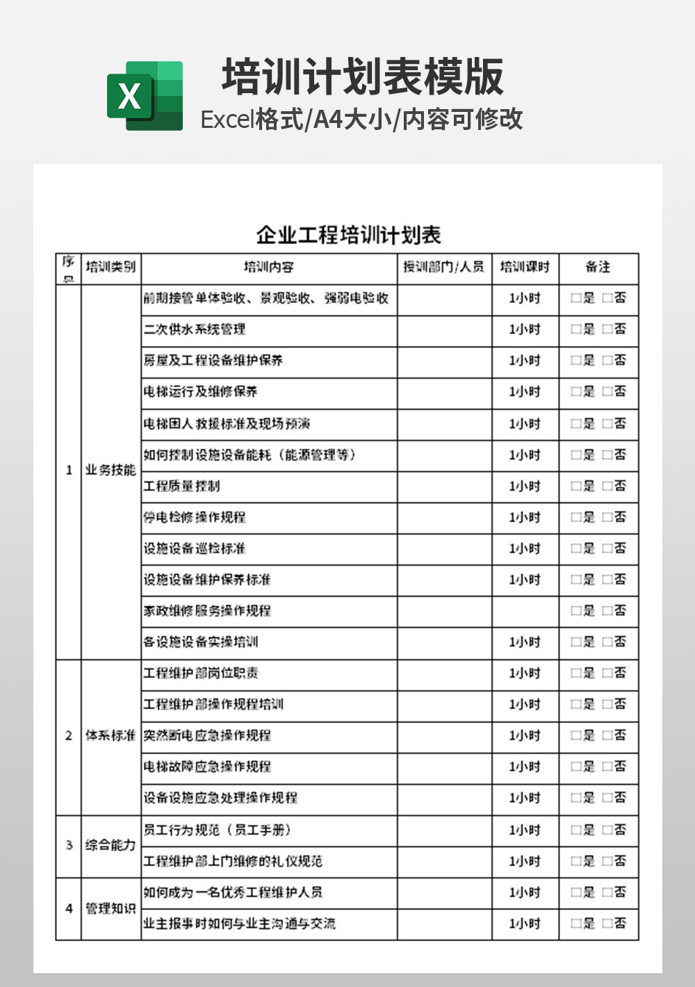 企业工程培训计划表模板