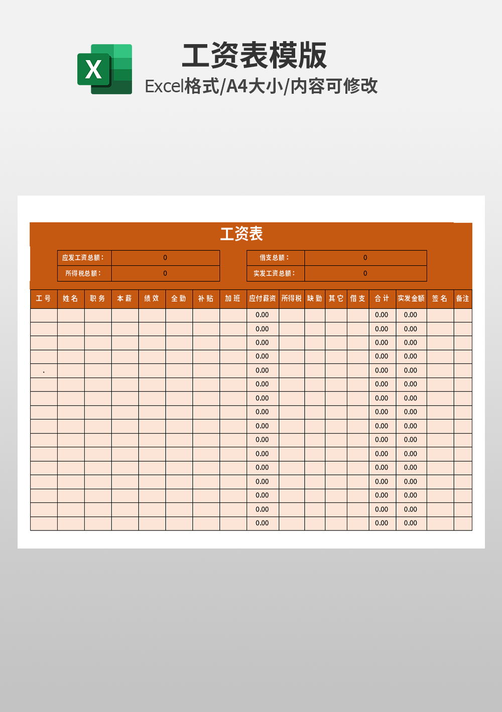 行政部人事部工资表模板