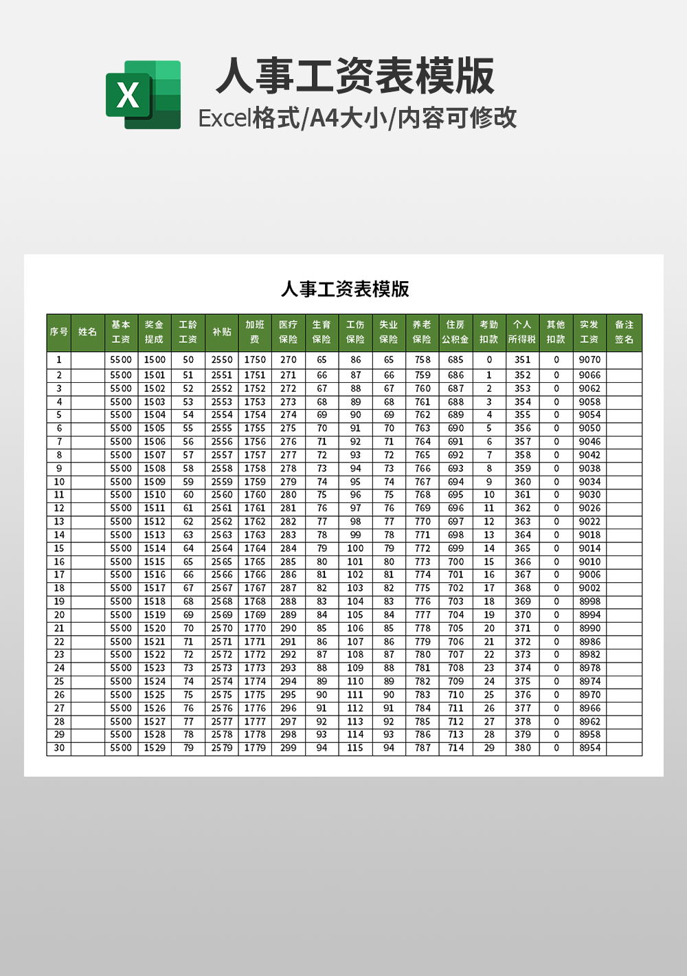 人事薪资工资结算明细表模板