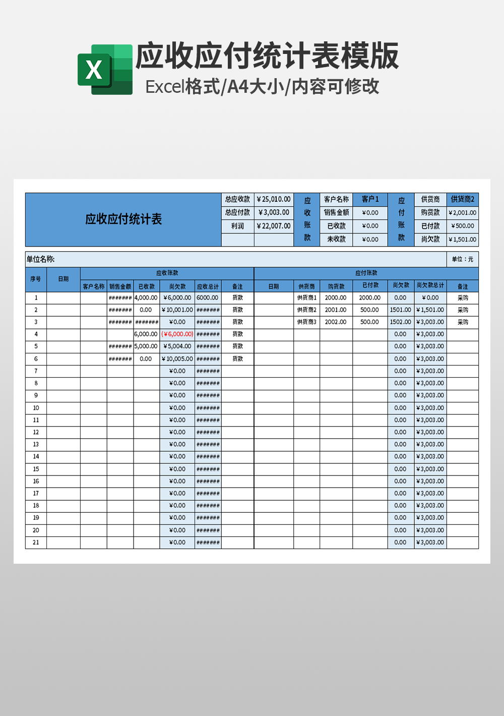 会计财务应收应付统计表模板