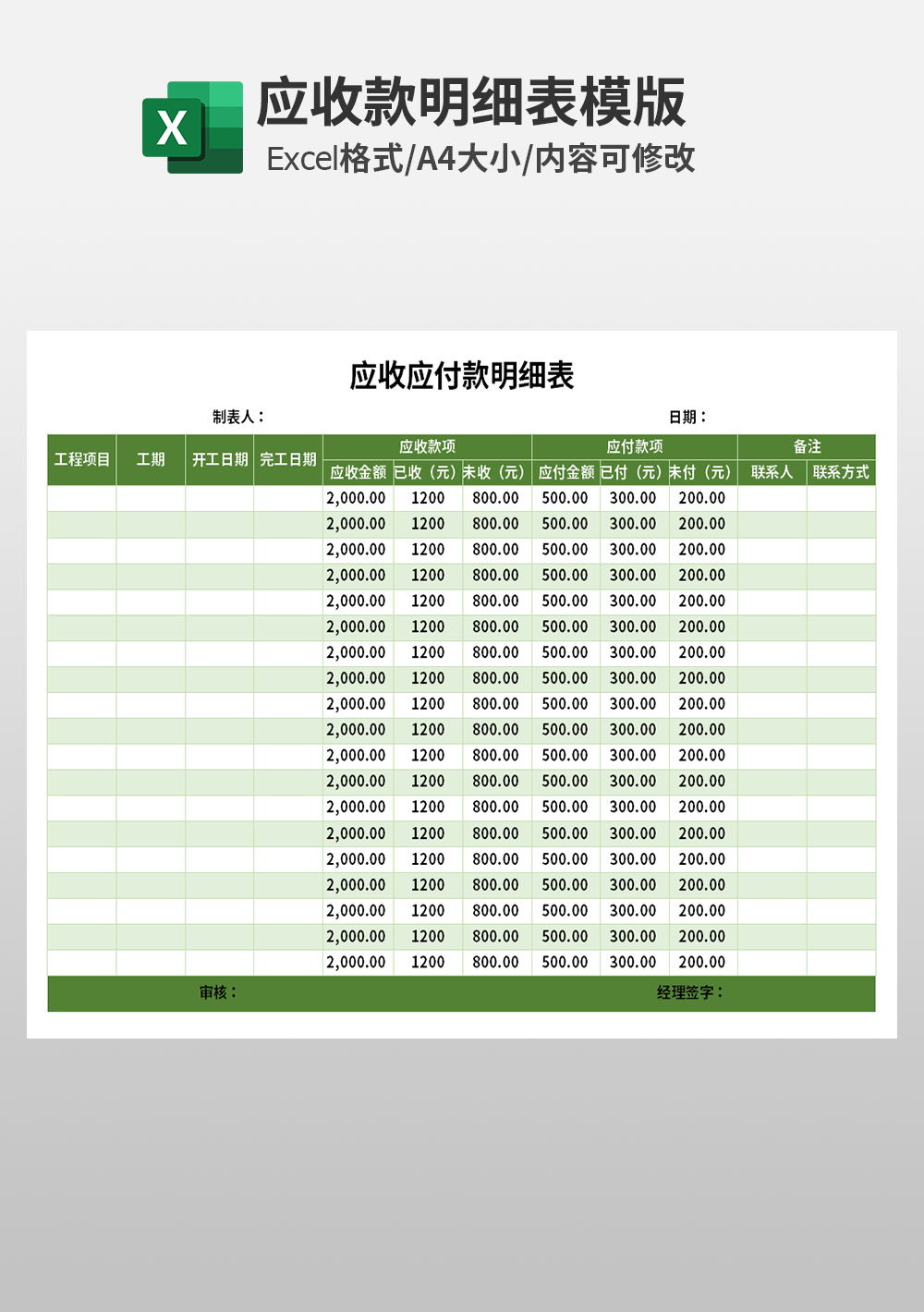 财务通用应收应付款明细表模板