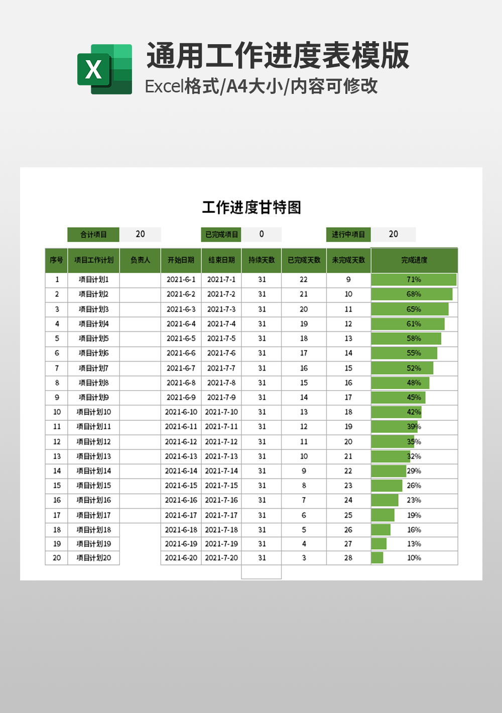 通用工作进度甘特图模板