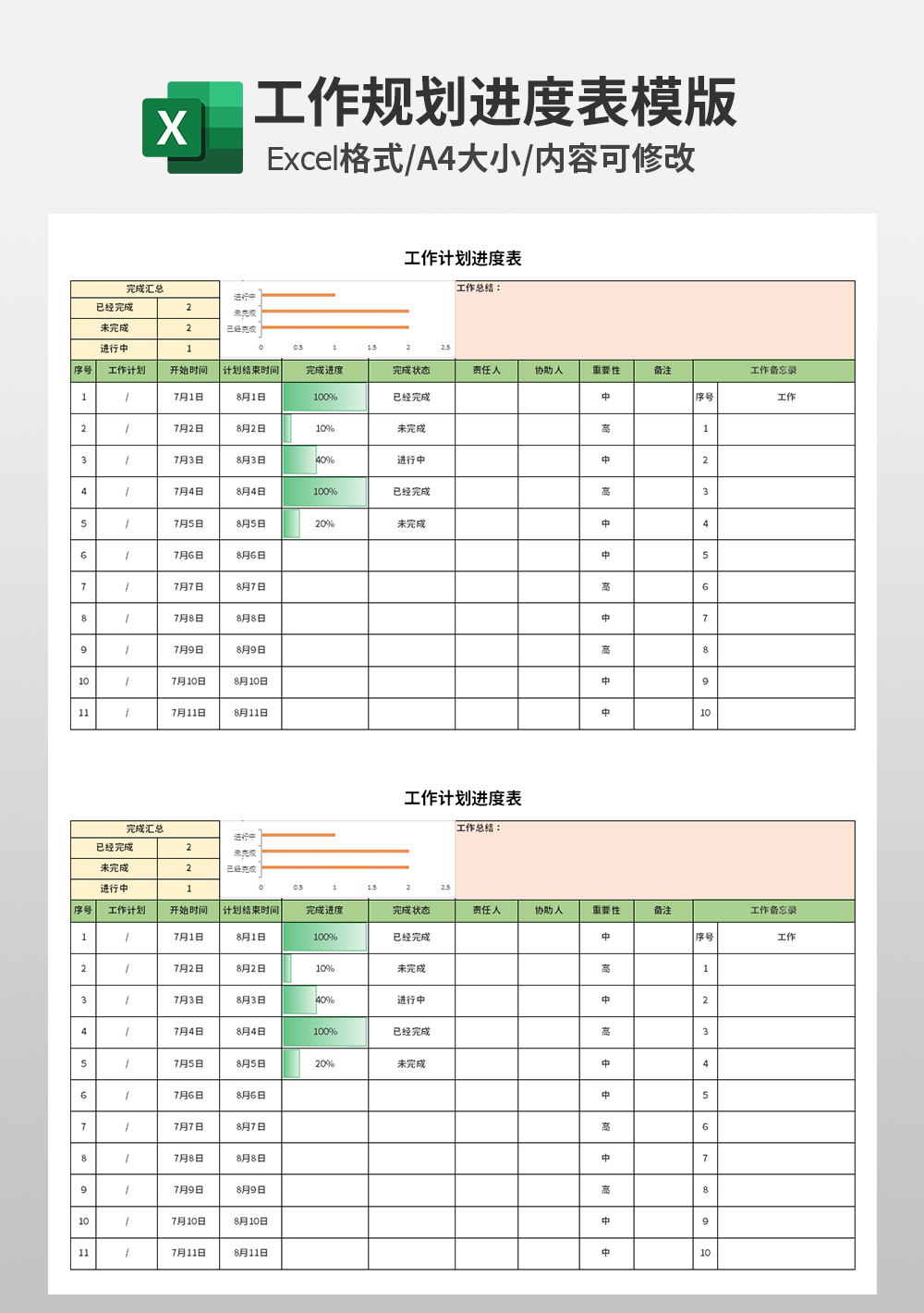 工作計劃進(jìn)度表模板