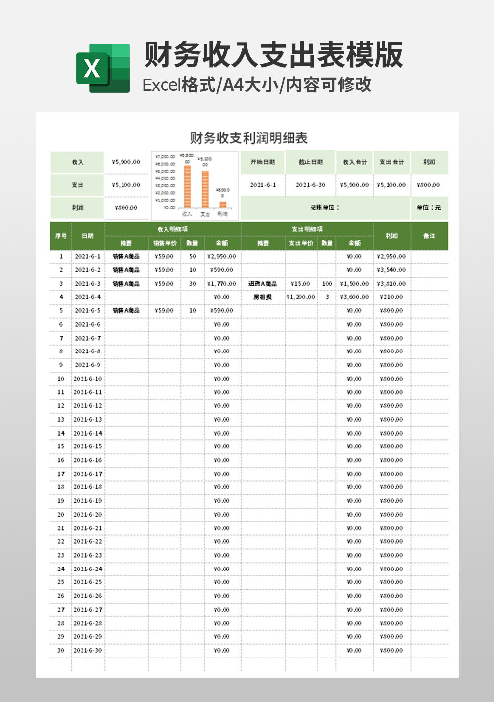 财务收支利润明细表模板