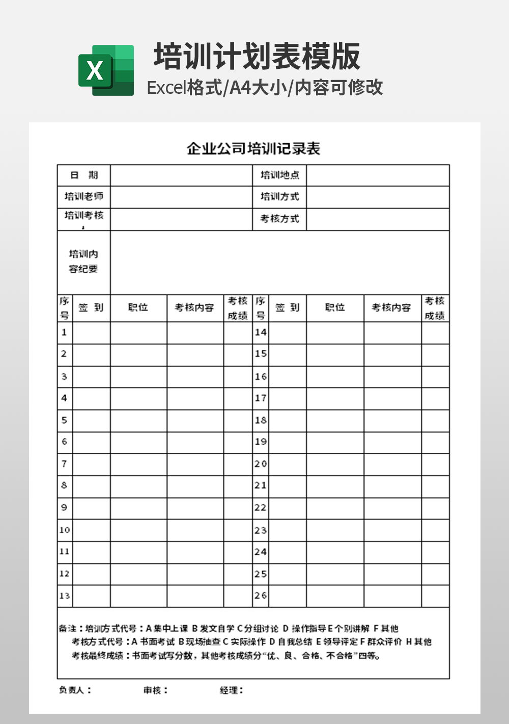 通用企业公司培训记录表模板