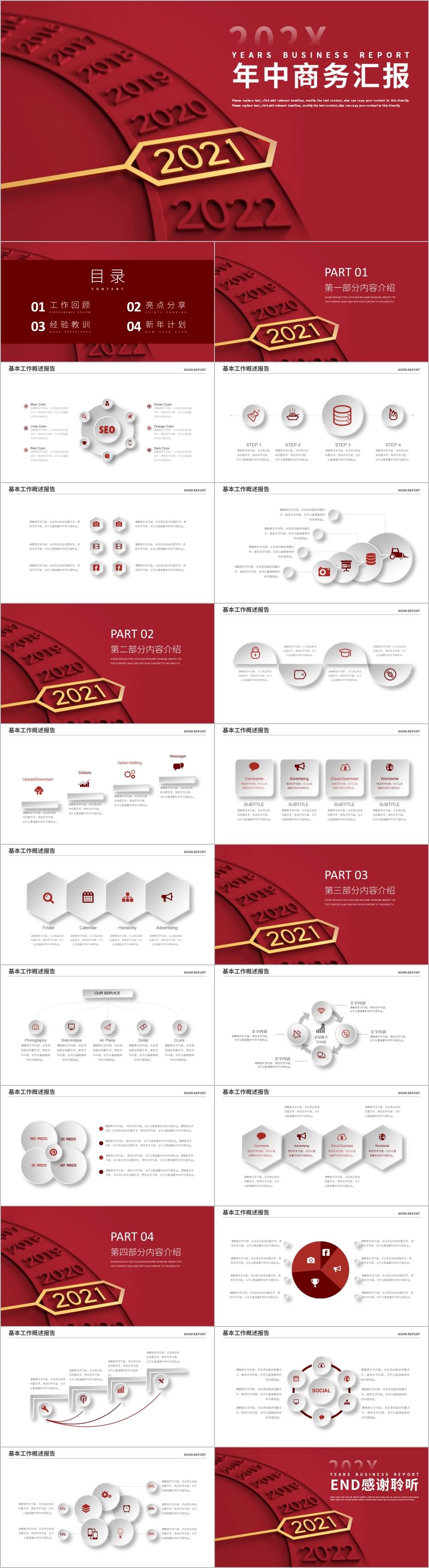 红金2021色年中商务汇报PPT模板