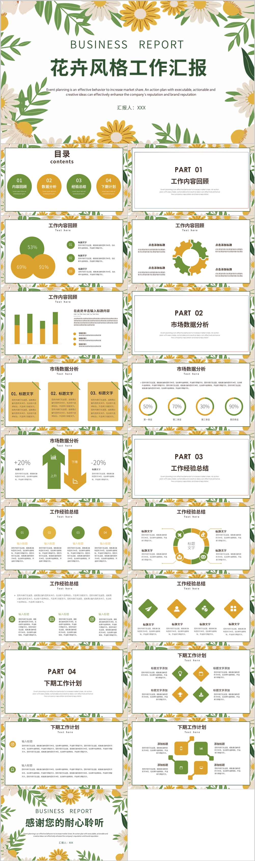 花卉风工作汇报PPT模板