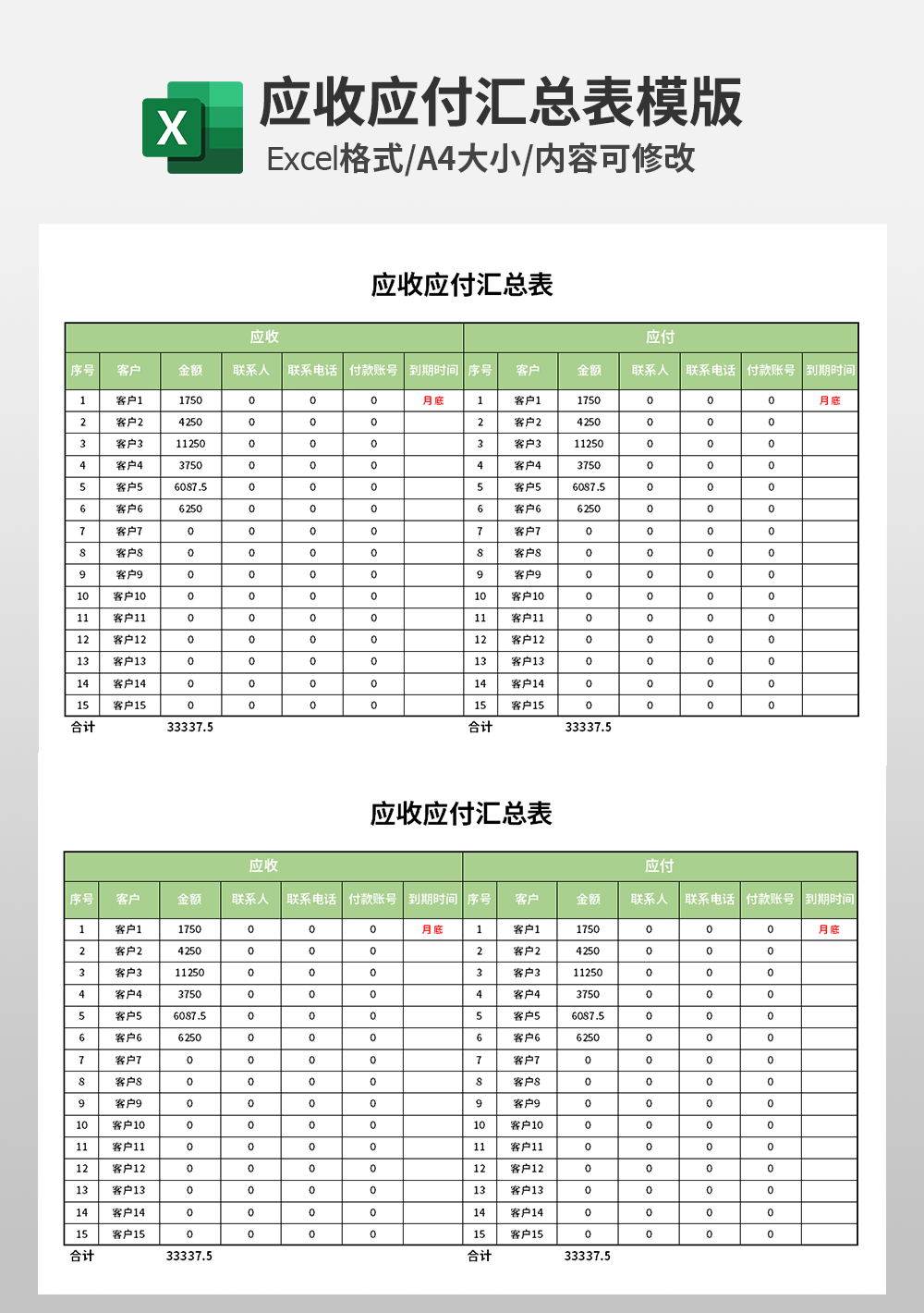 会计财务应收应付汇总表模板