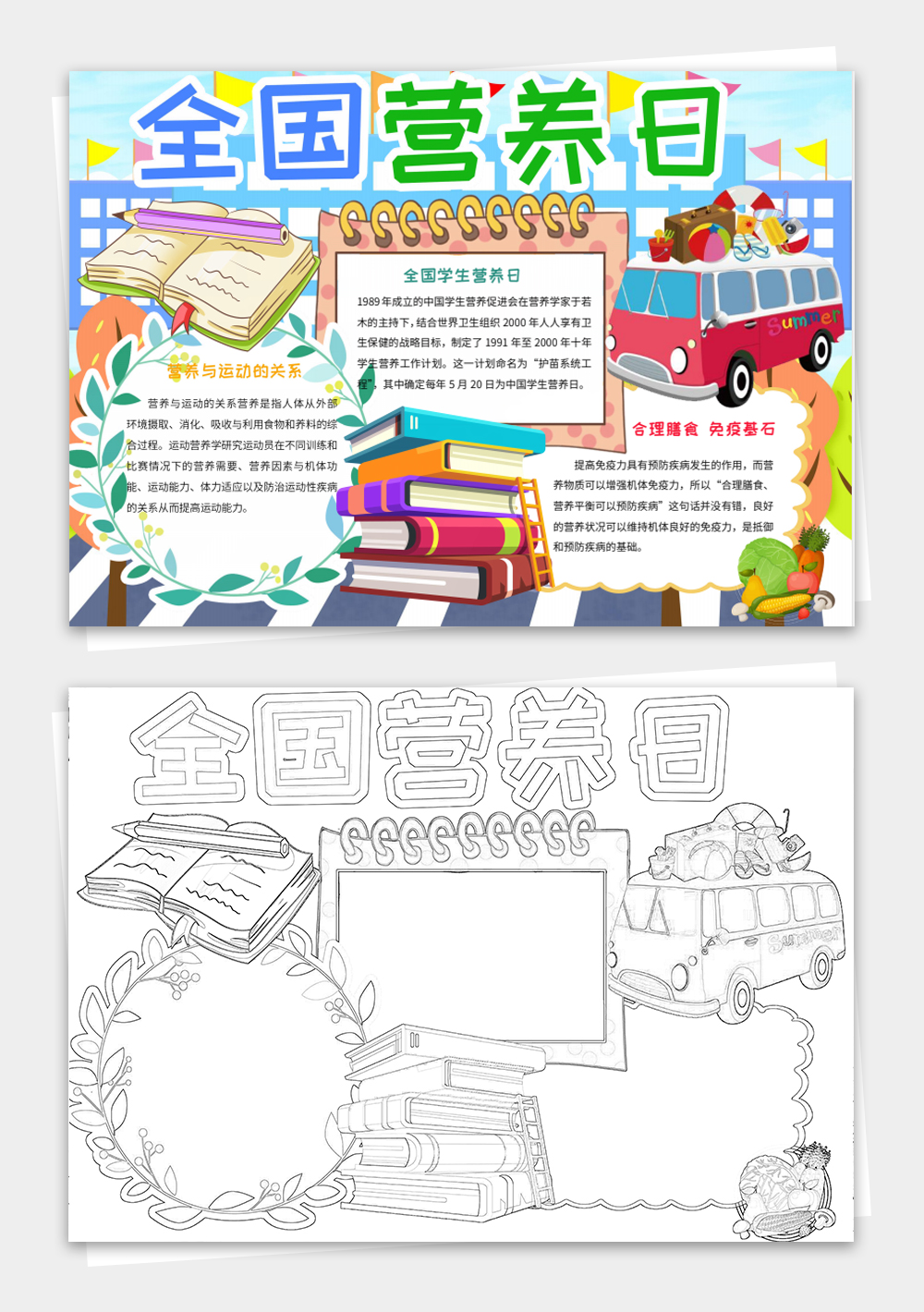 涂色全国营养日合理膳食手抄报小报
