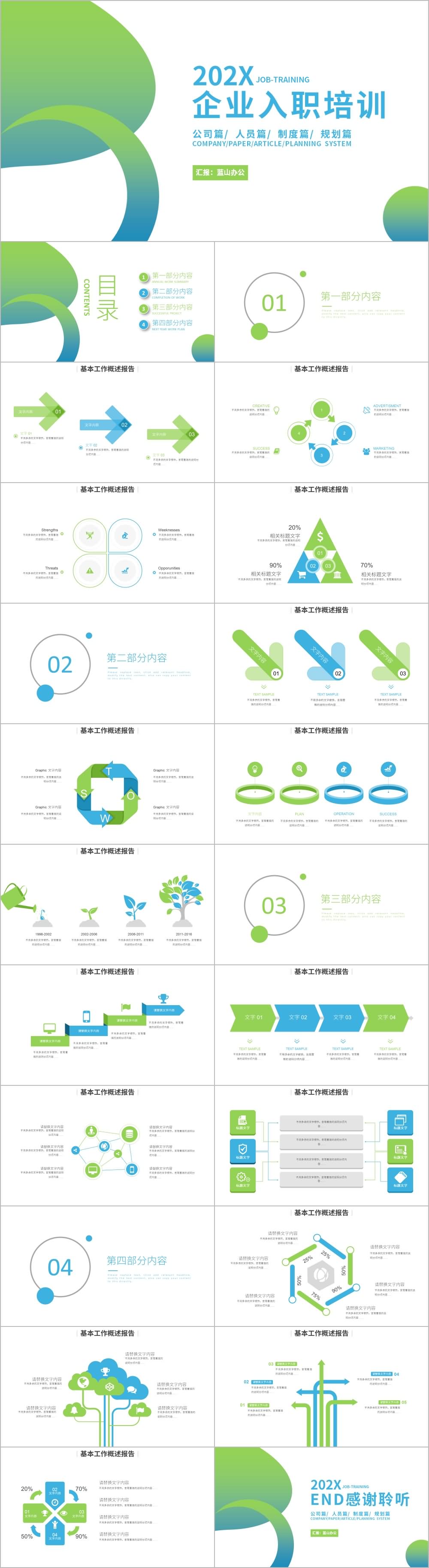 蓝绿色渐变企业入职培训PPT模板