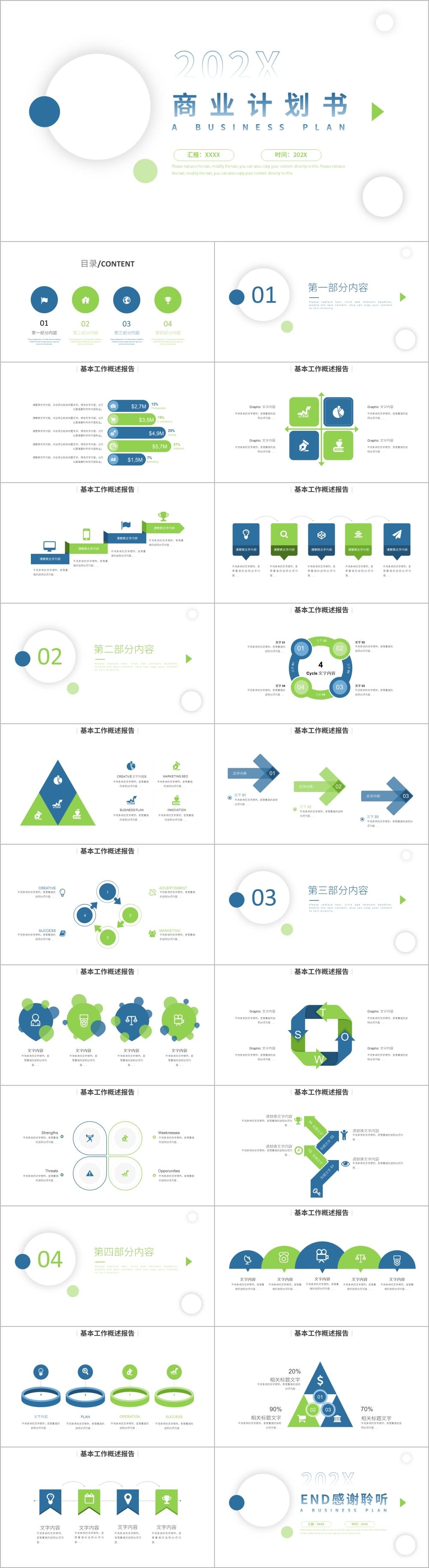 蓝绿色创业项目商业计划书ppt模板