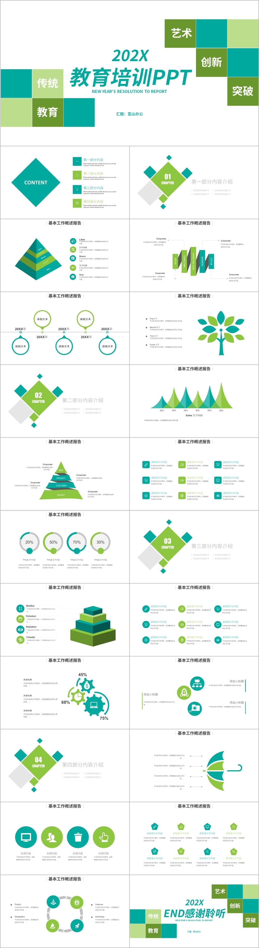 绿色清新学校教育培训通用PPT模板