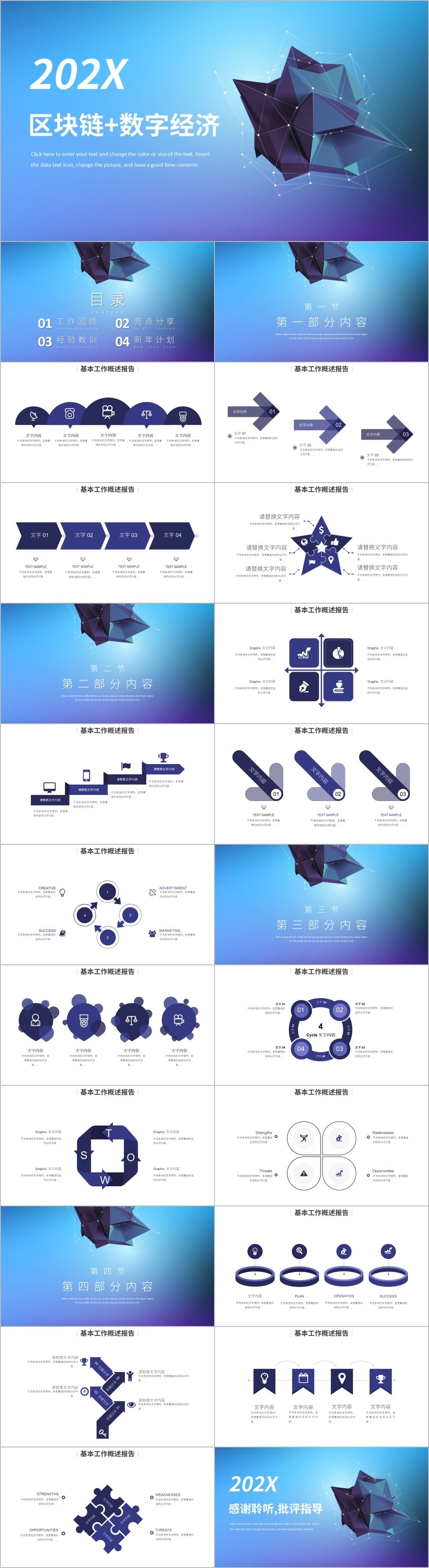 区块链+数字经济发展科技互联网PPT模板