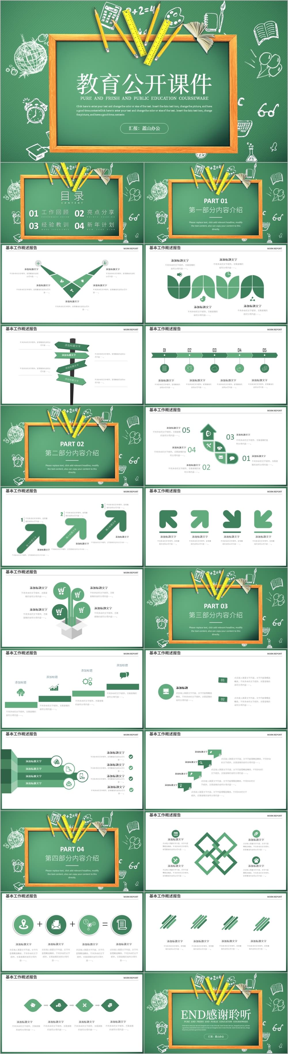 绿色黑板教育培训教学设计公开课PPT模板
