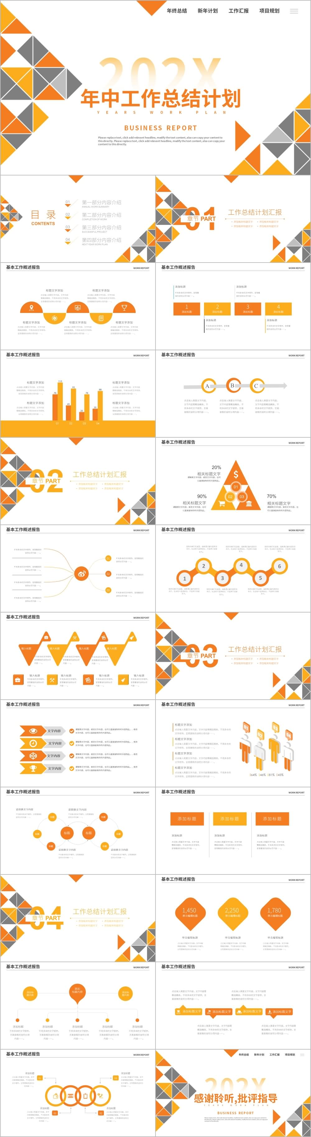 橙色创意三角形工作总结计划PPT模板