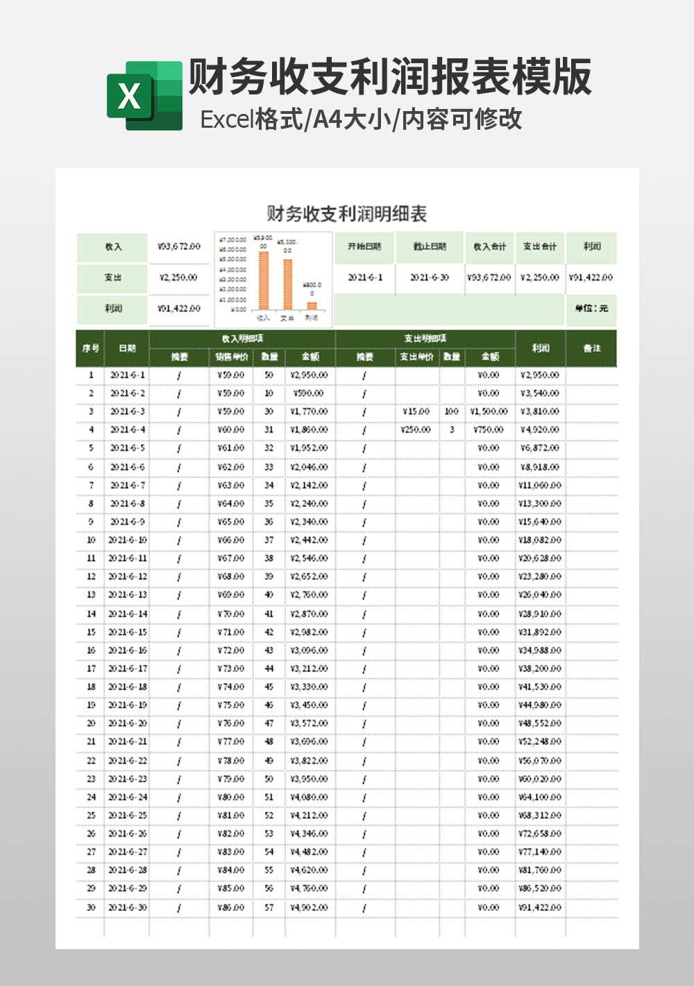 公司财务收支利润明细表模板