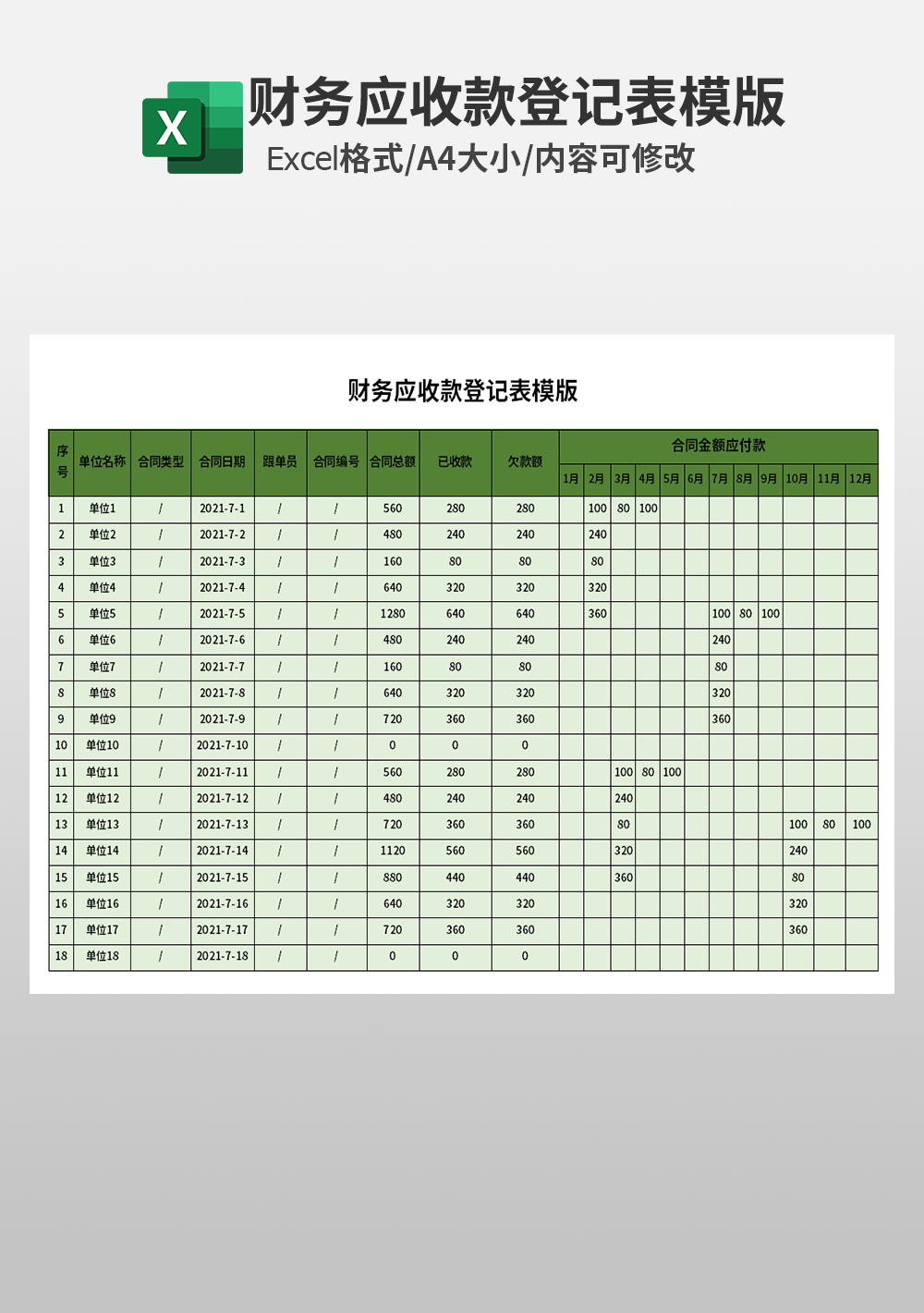 會計財務(wù)應(yīng)收款登記表模板