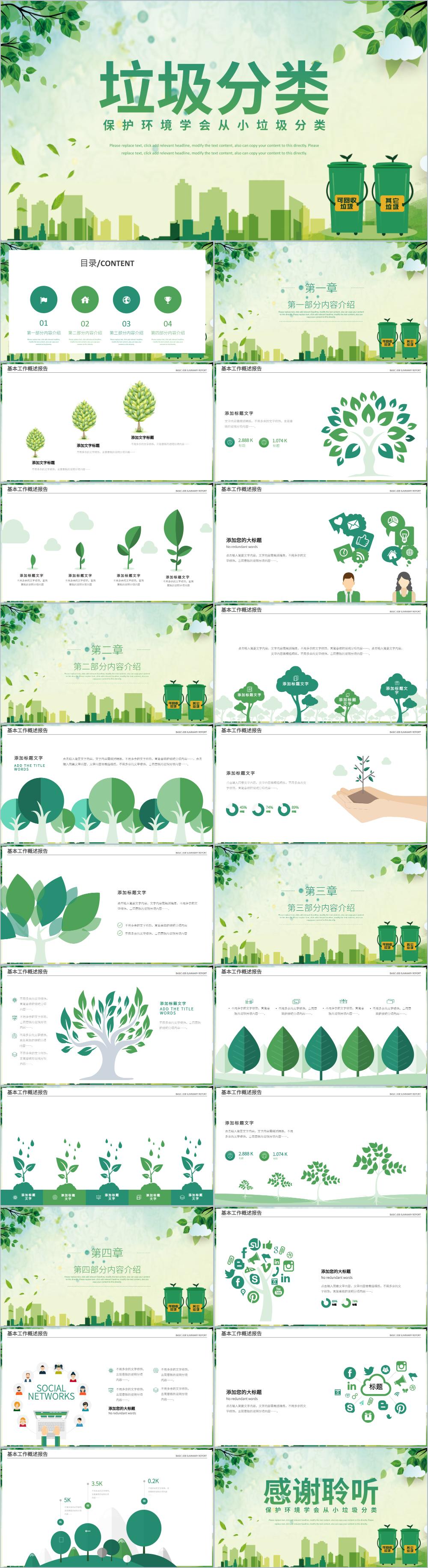 绿色环保垃圾分类低碳生活保护环境PPT模板