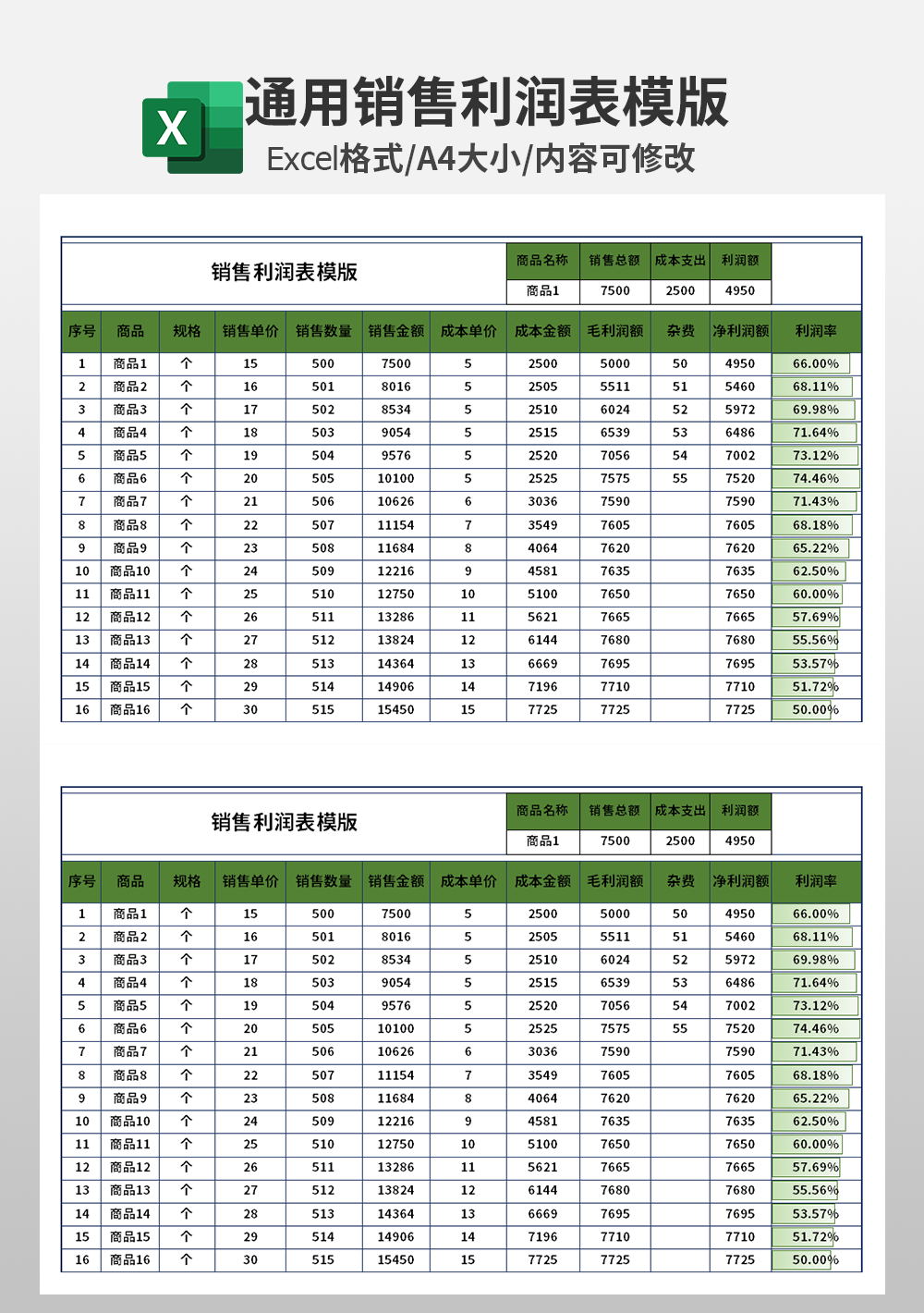 通用销售利润表模板