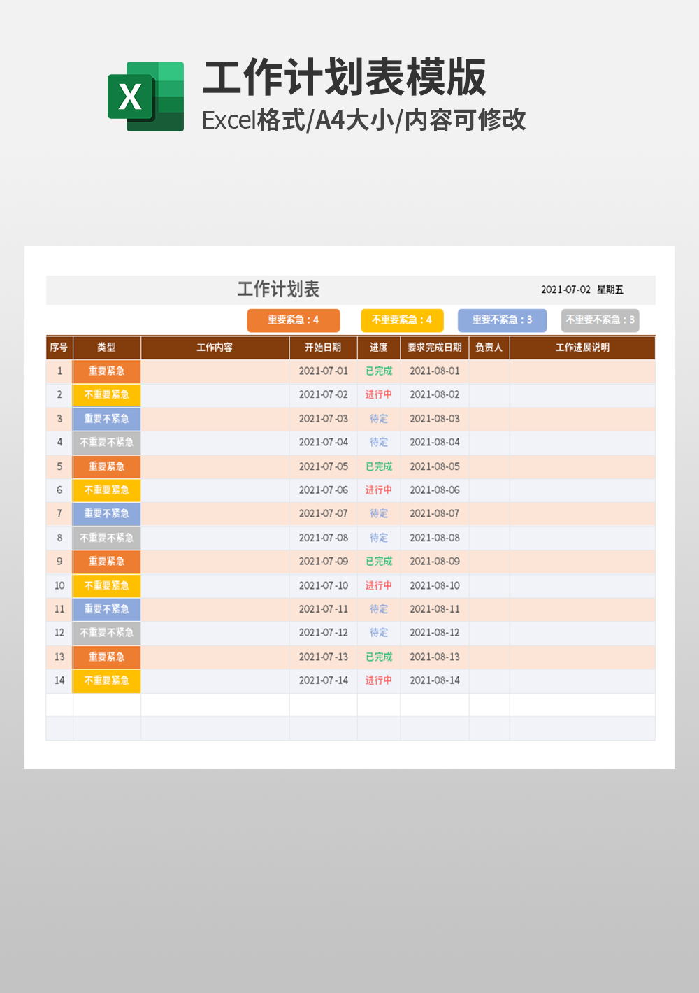 項(xiàng)目工作計(jì)劃表模板