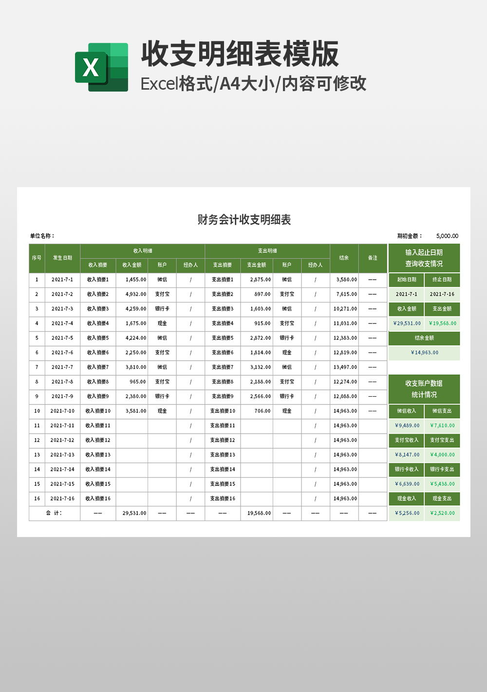 通用财务会计收支明细模板