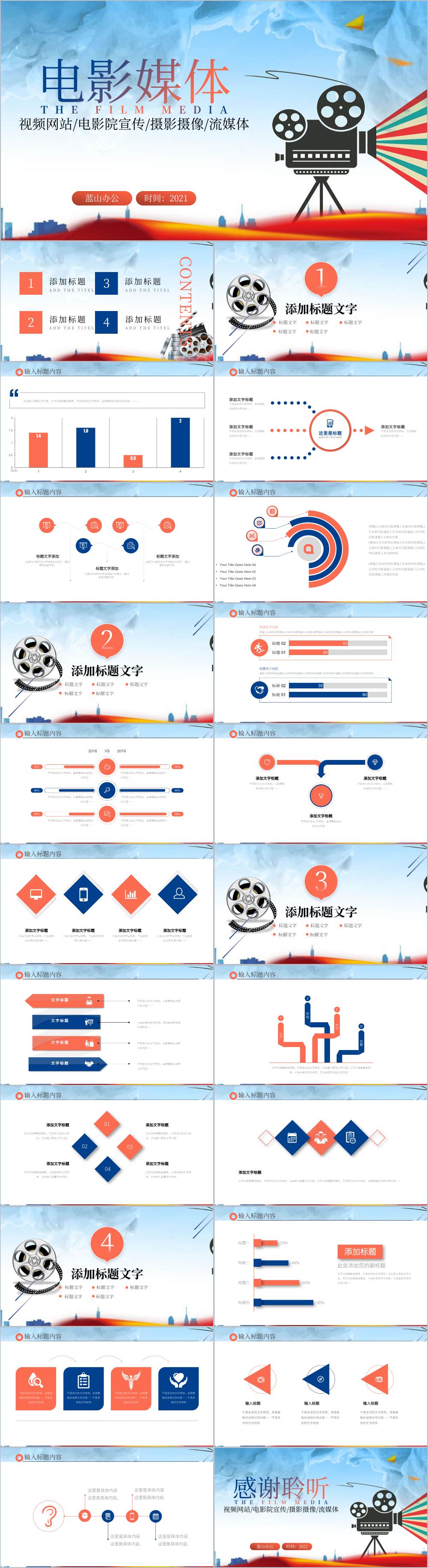 新媒体胶片新闻后期制作传媒公司PPT模板