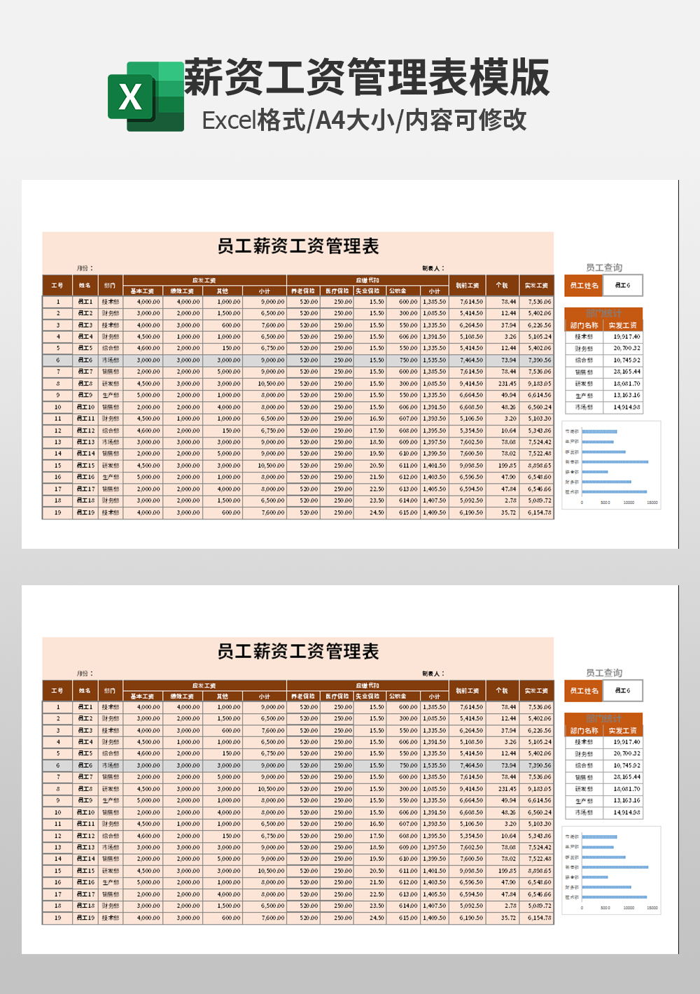 通用员工薪资工资管理表模板