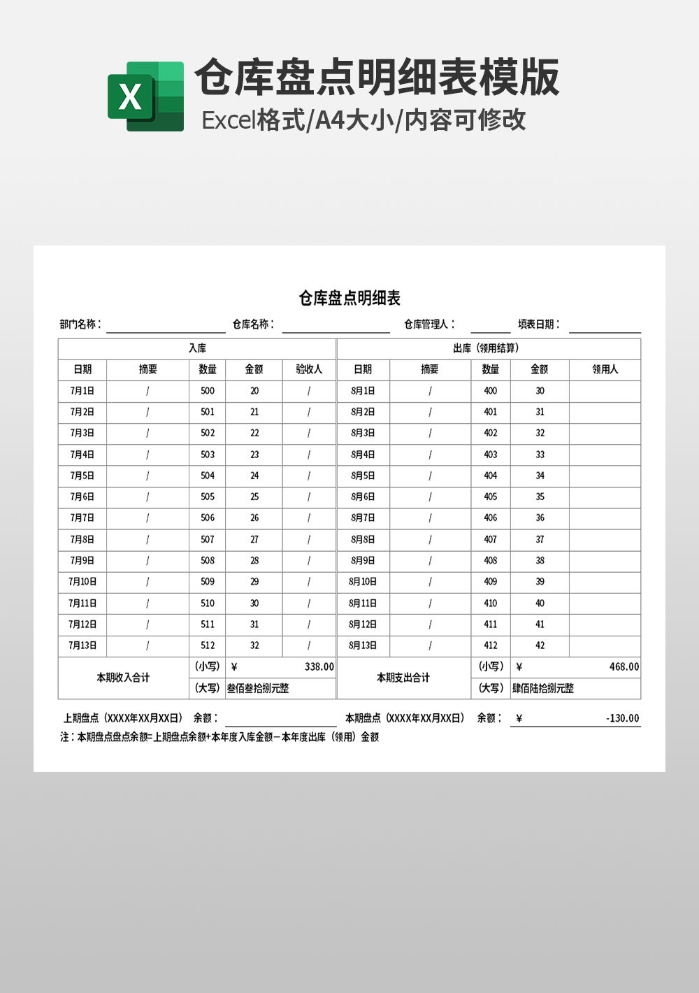 公司仓库盘点明细表模板