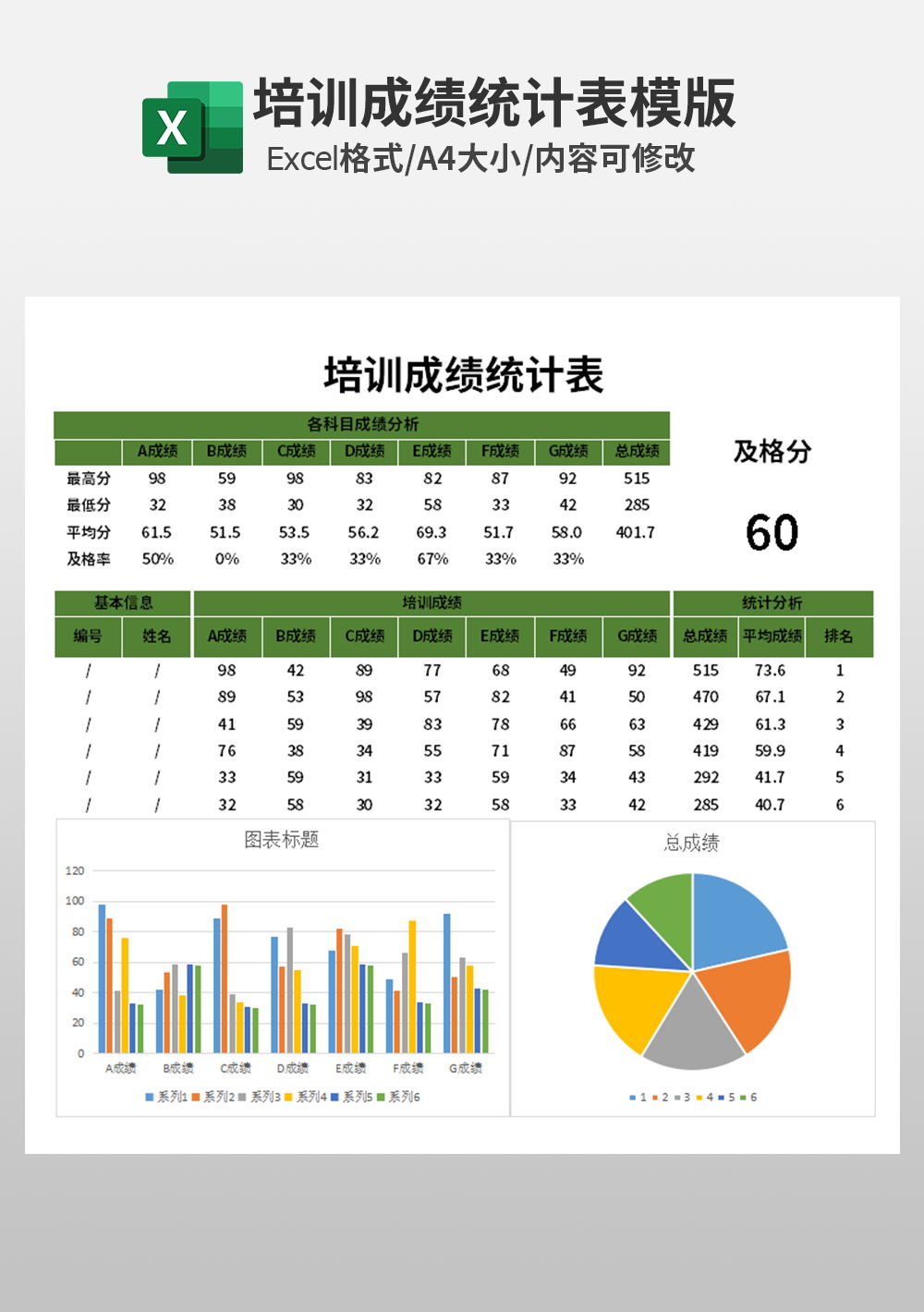 通用培训成绩统计表模板