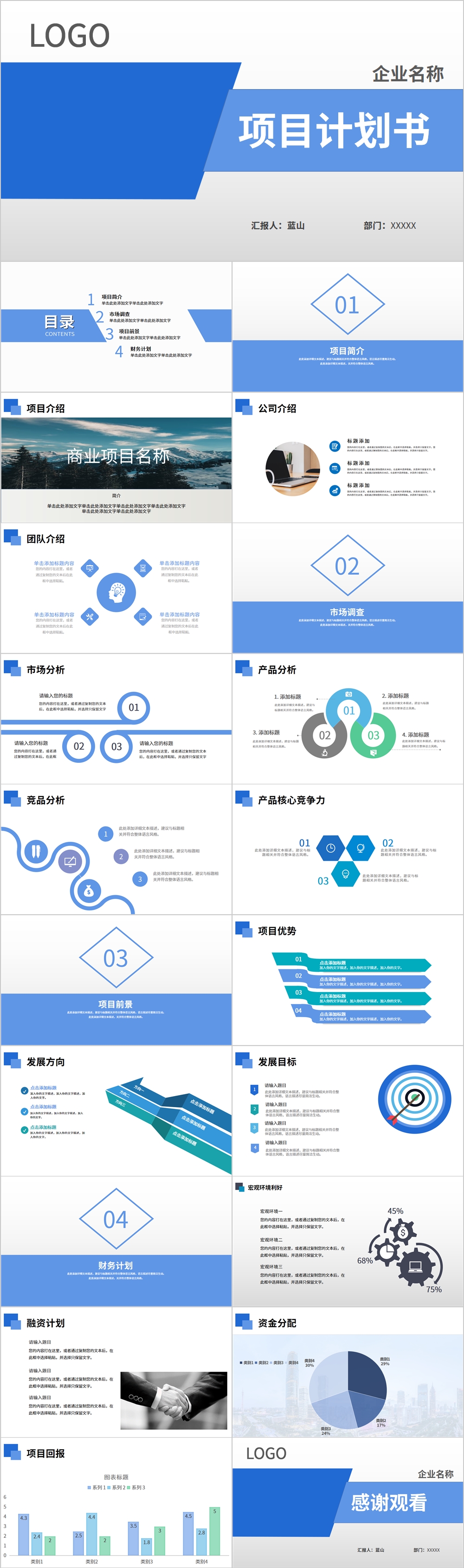 蓝色典雅商务风商业计划书PPT模板